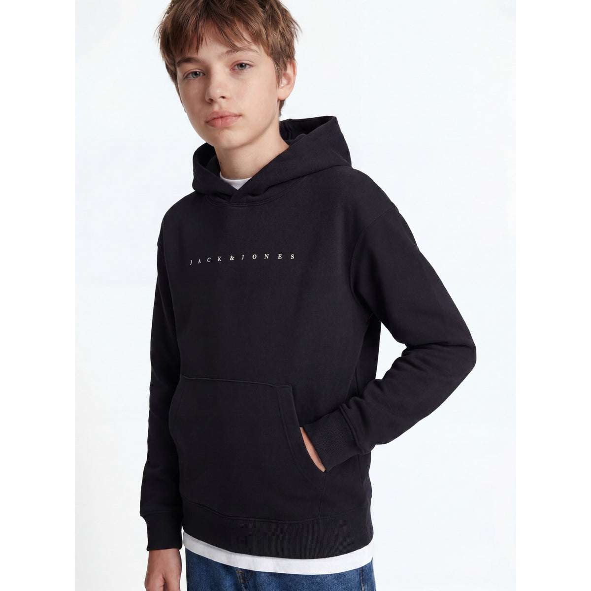 Jack & Jones Black Loose Jjestar Jj Sweat Hood Noos Jnr