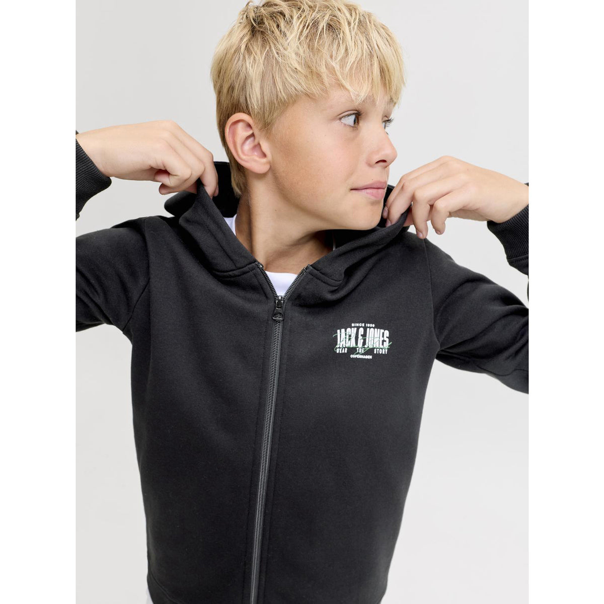 Jack & Jones Black Jjaero Sweat Zip Hood Jnr