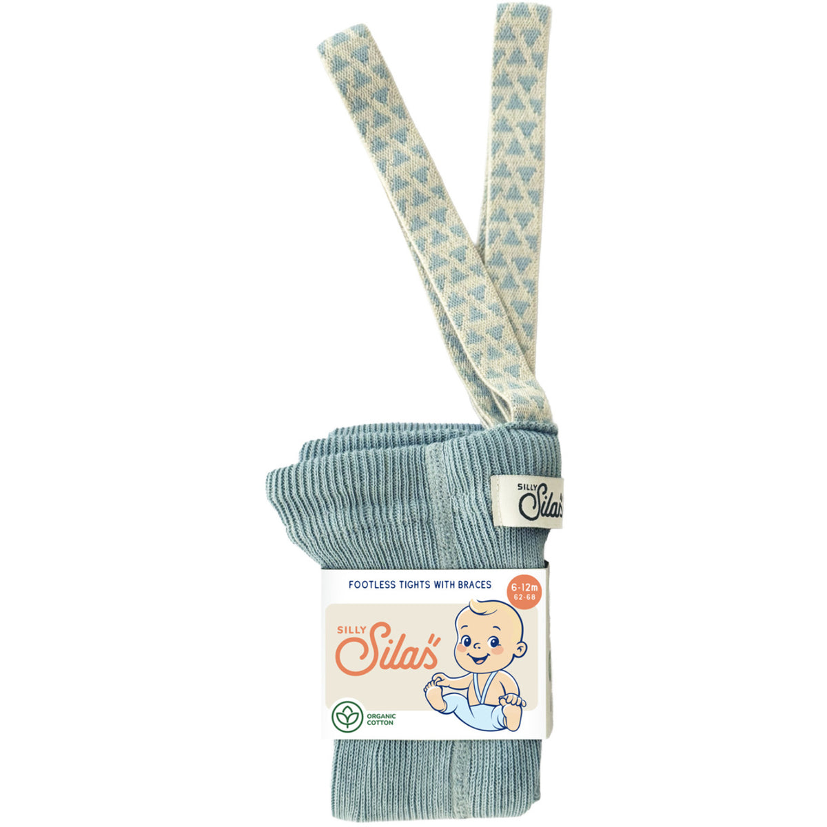 Silly Silas Footless Cotton Tights With Braces Misty Blue Patterned