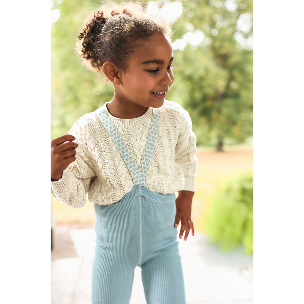 Silly Silas Footless Cotton Tights With Braces Misty Blue Patterned