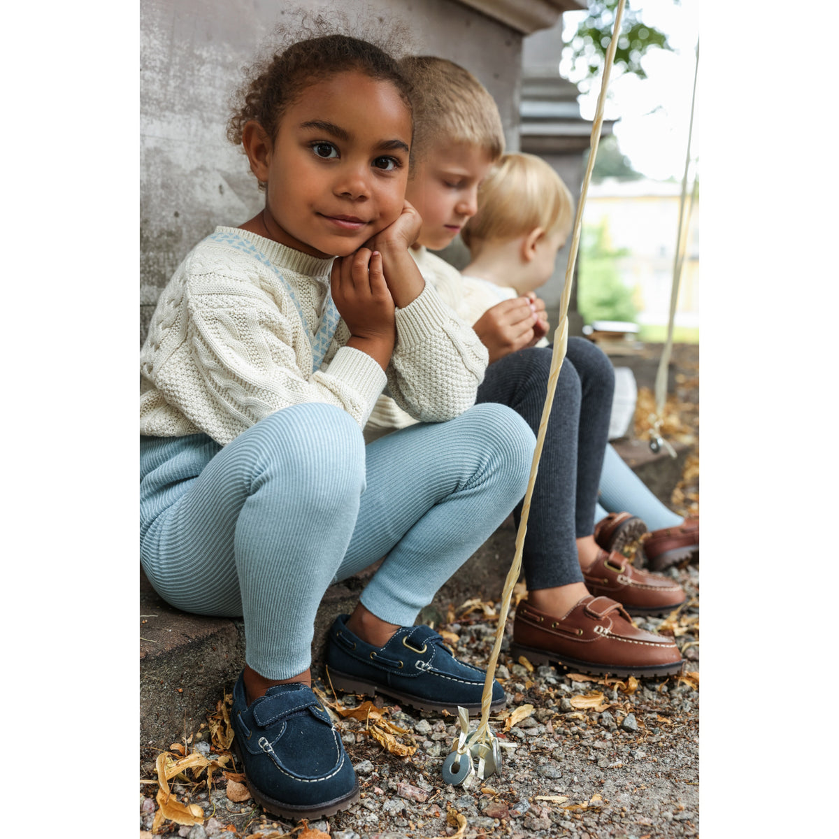 Silly Silas Footless Cotton Tights With Braces Misty Blue Patterned