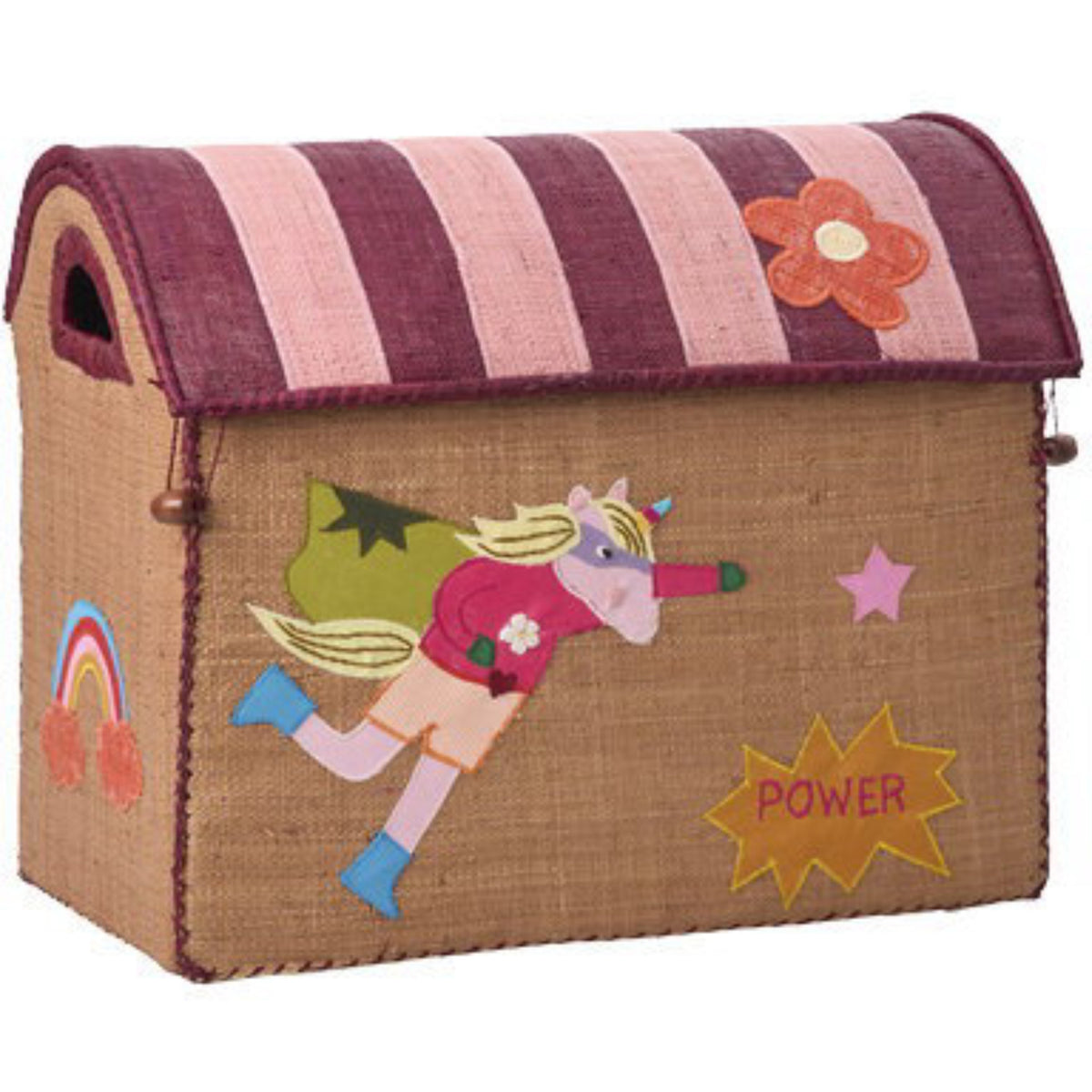 Rice Raffia Toy Baskets With Hero Theme - Pink - Set Of 3