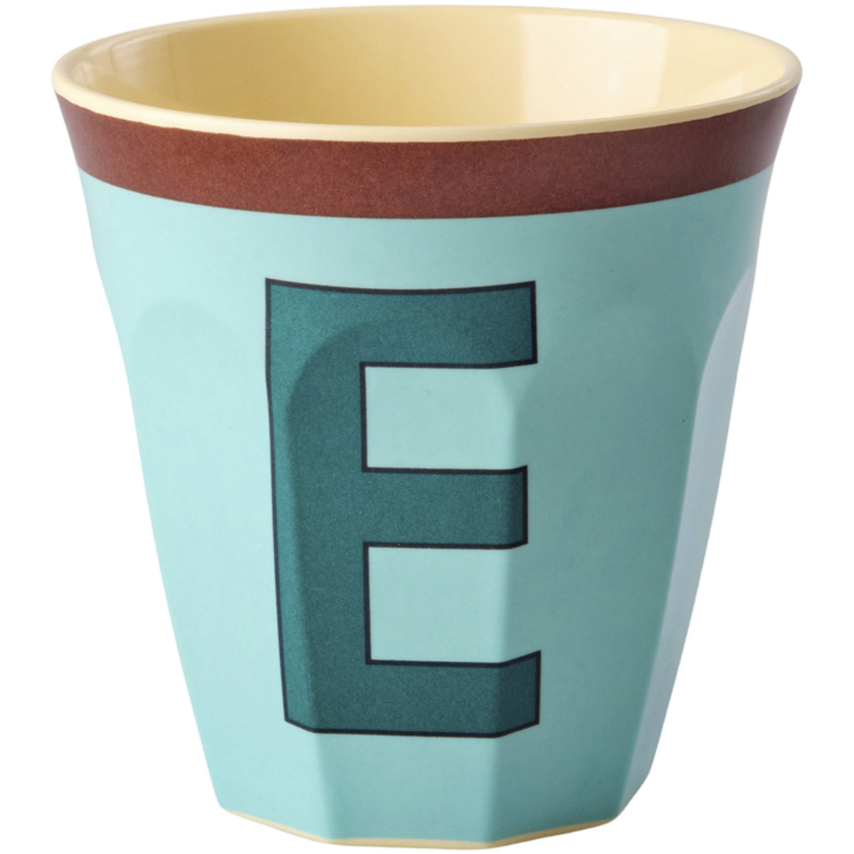 Rice Melamine Cup With The Letter E - Vintage - Mint - Medium - 250 Ml
