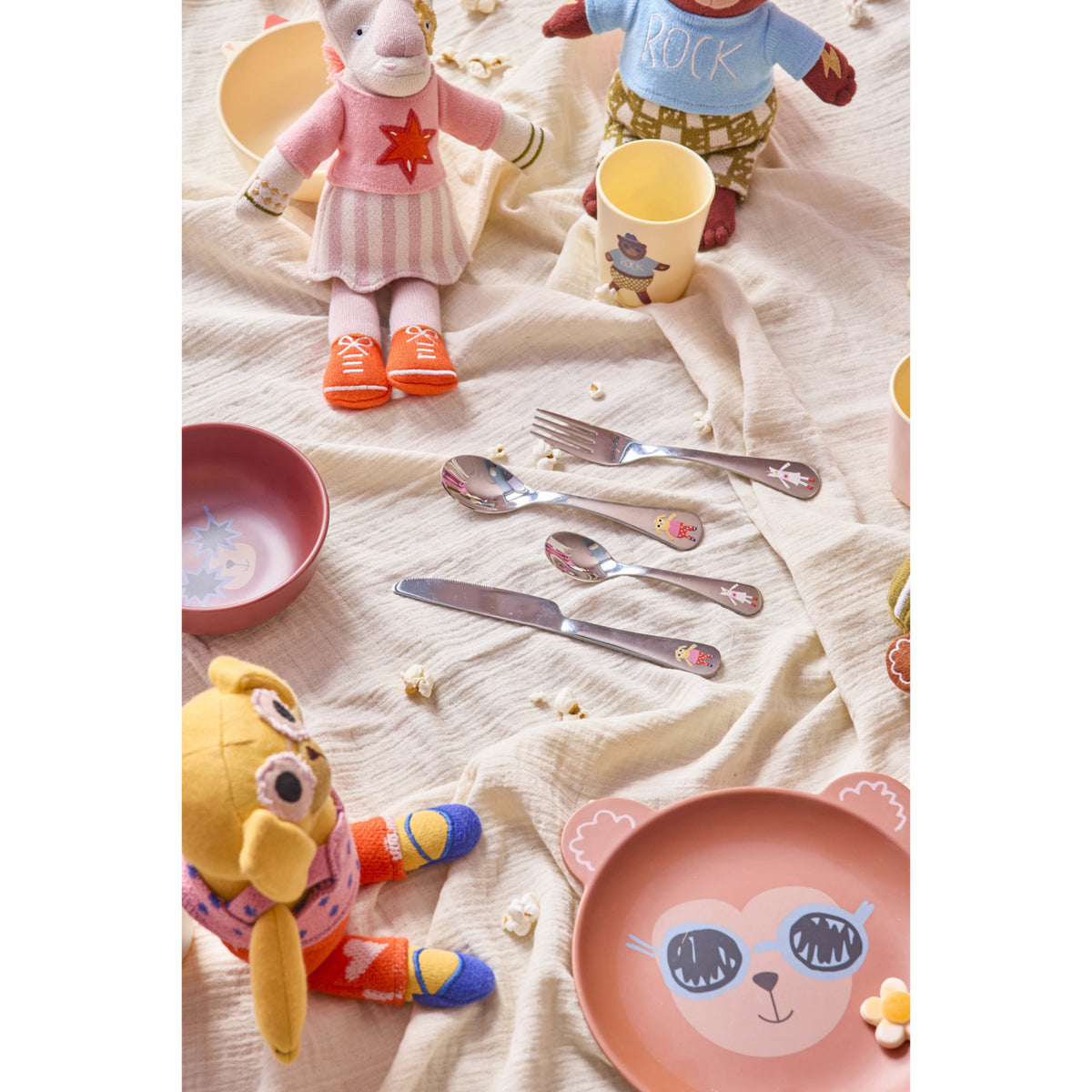 Rice Stainless Steel Kids Cutlery Set With Unicorn And Dog Print