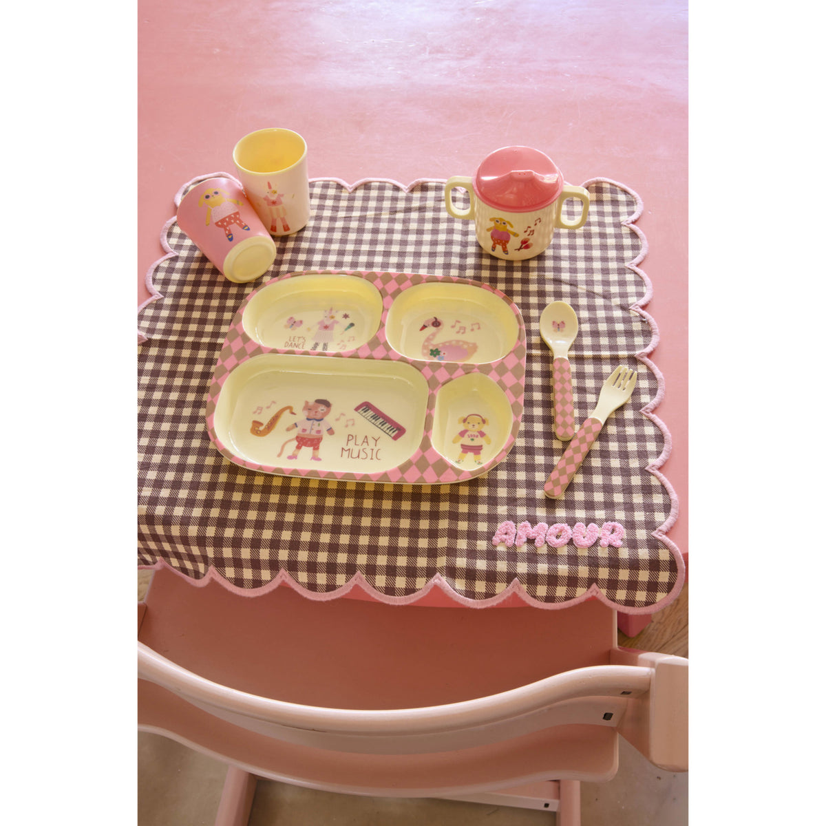 Rice Melamine 2 Handle Baby Cup With Pink Music Band Print - 250 Ml