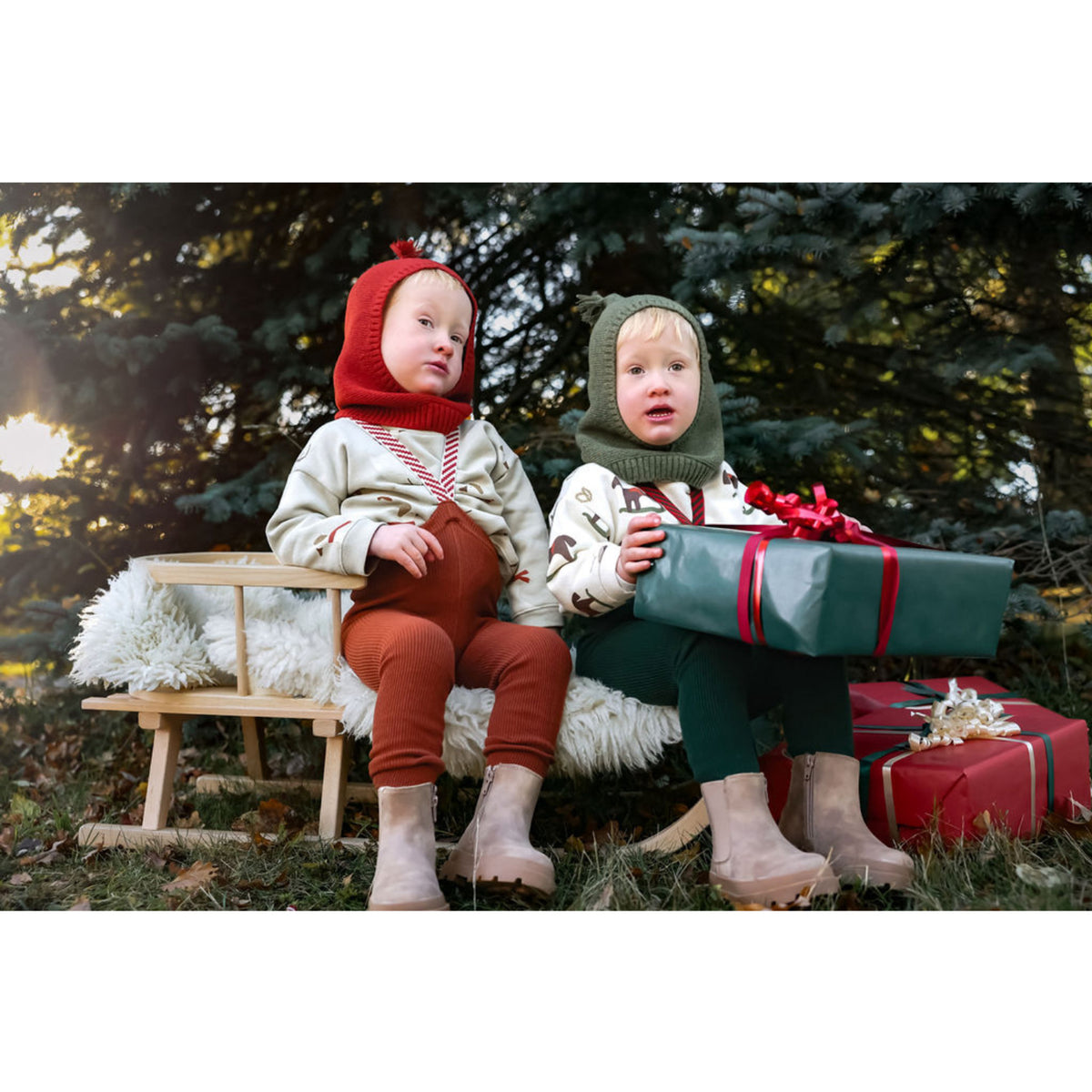 Silly Silas Footless Cotton Tights With Braces Dark Forest Green Christmas Patterned