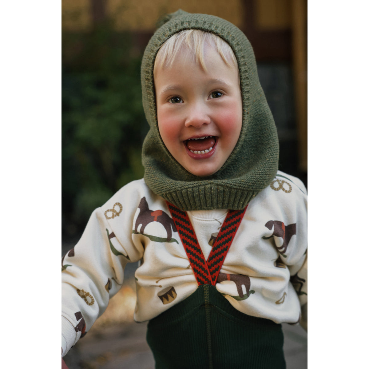 Silly Silas Cotton Tights With Braces Dark Forest Green Christmas Patterned