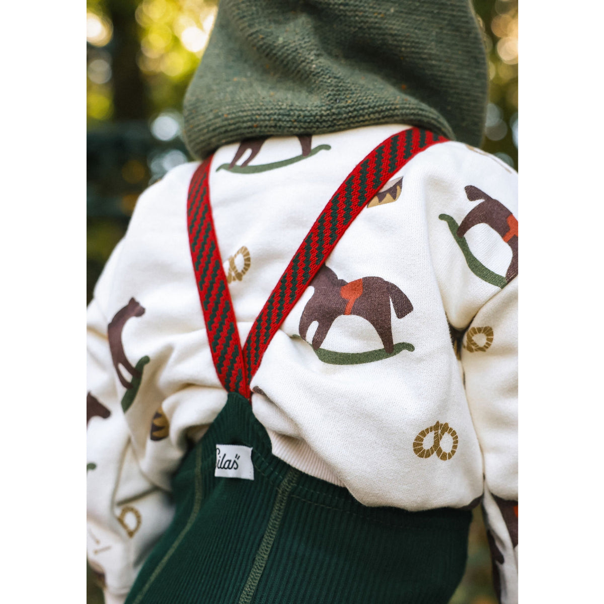 Silly Silas Footless Cotton Tights With Braces Dark Forest Green Christmas Patterned