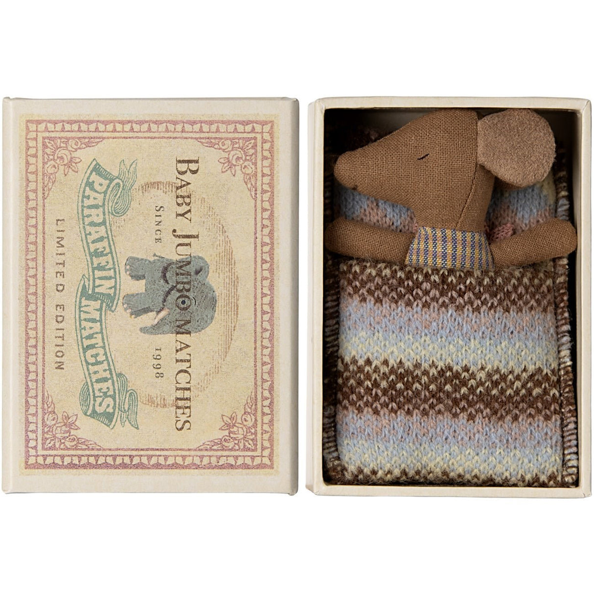 Maileg Sleeping/Awake Baby Mouse in Matchbox - Rosa