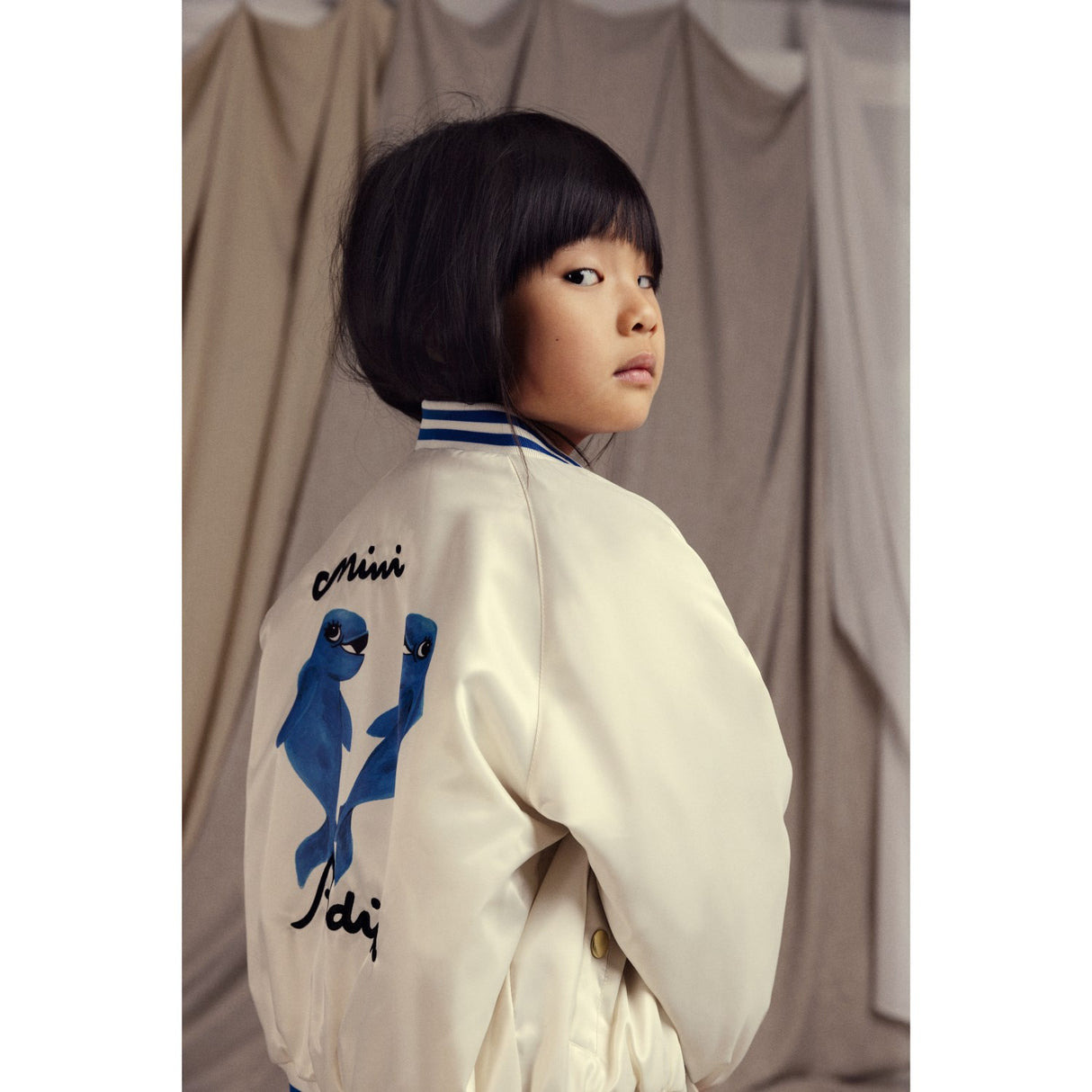 Mini Rodini White Dolphins Lightweight Baseball Jacket