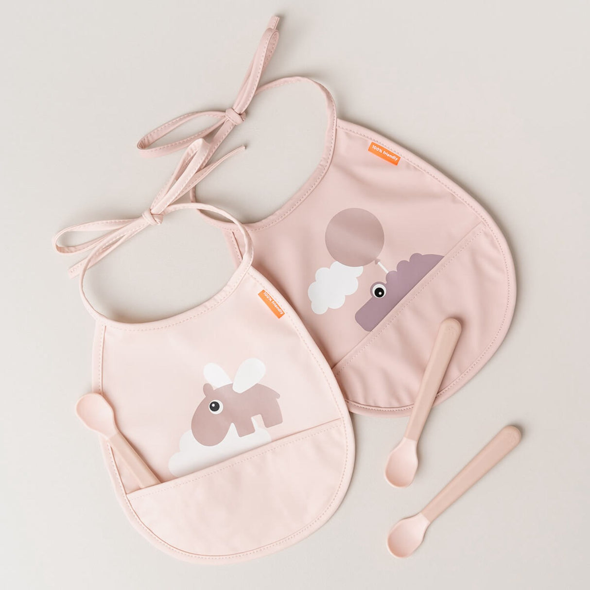 DonebyDeer Mini Bib w/Pocket 2 pcs. Happy Clouds Powder
