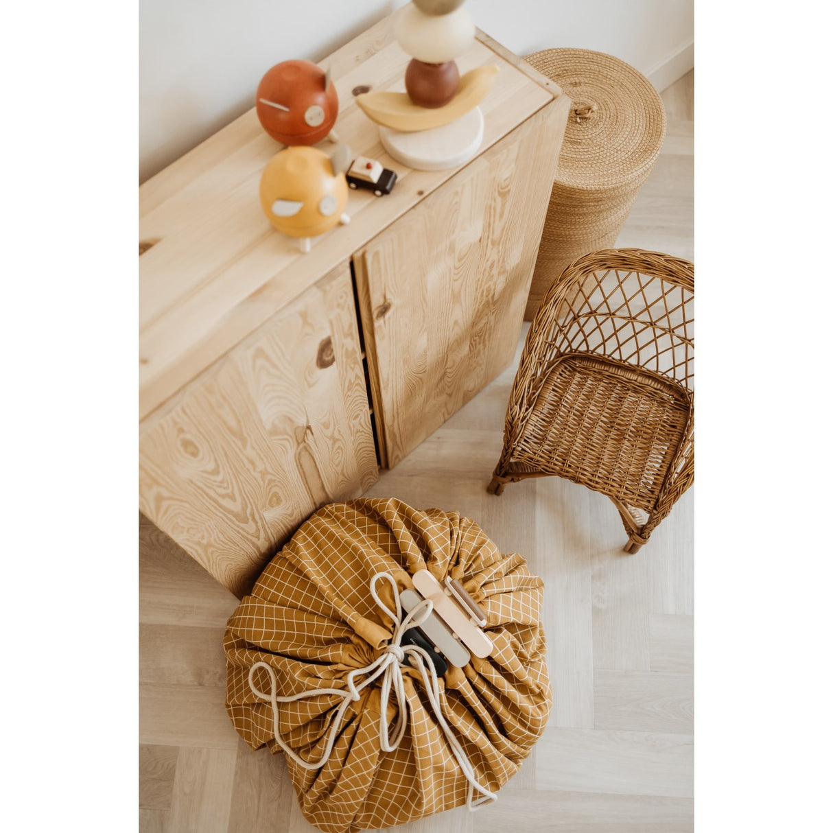 Play&Go Organic Grid Mustard 2-in-1 Playmat