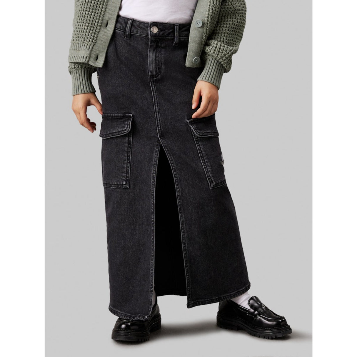 Calvin Klein Charcoal Grey Rgd Maxi Denim Skirt