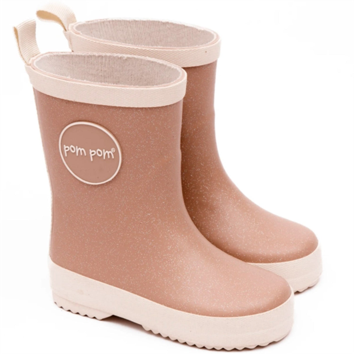 Pom Pom Rubber Boots Rose Glitter
