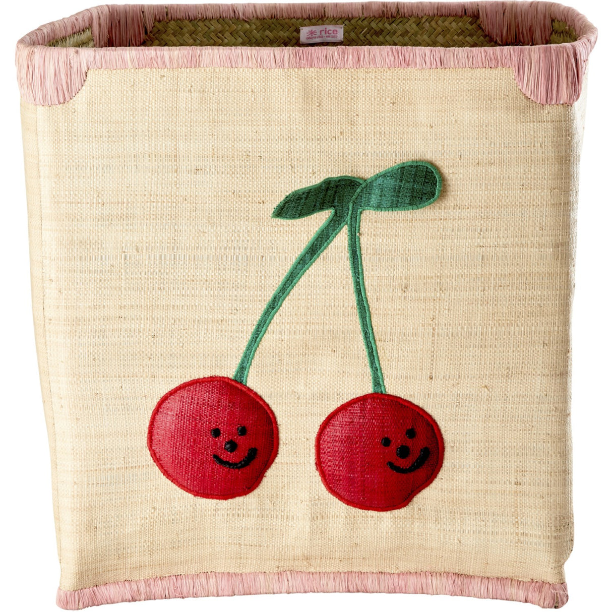 Rice Raffia Basket Natur m. Kirsebær Stor