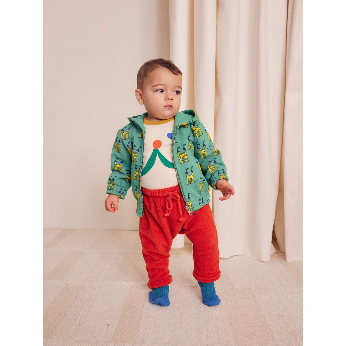 Bobo Choses Green Faraway Castle All Over Zipped Crewneck