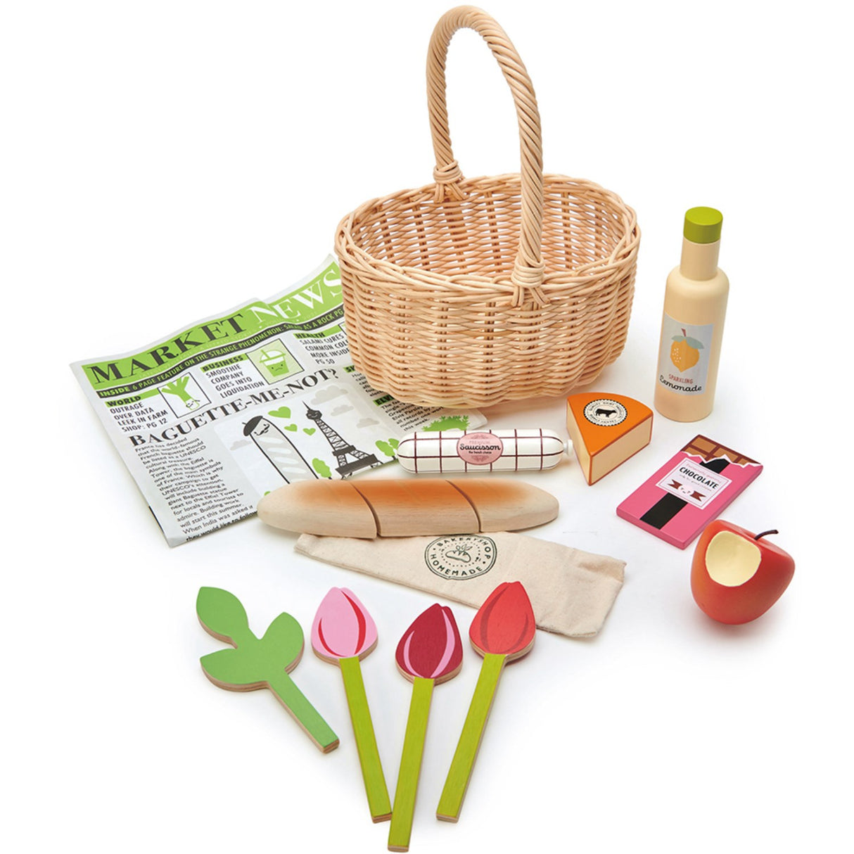 Tender Leaf Wicker Basket With Goods