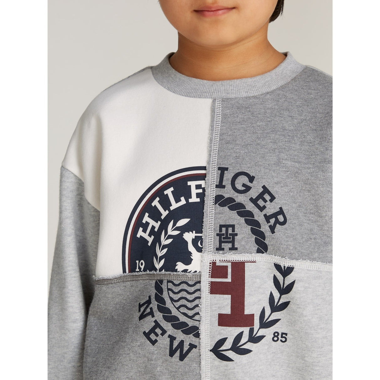 Tommy Hilfiger Grey Heather Mix Monotype Spliced Printed Cn Sweatshirt