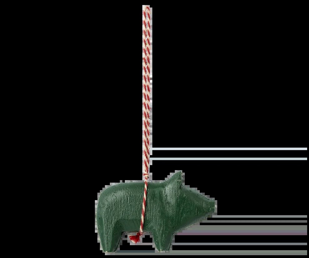 Maileg Wooden ornament, Pig - Dark green