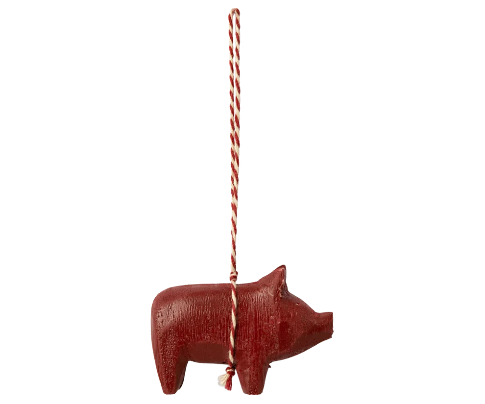 Maileg Wooden ornament, Pig - Red