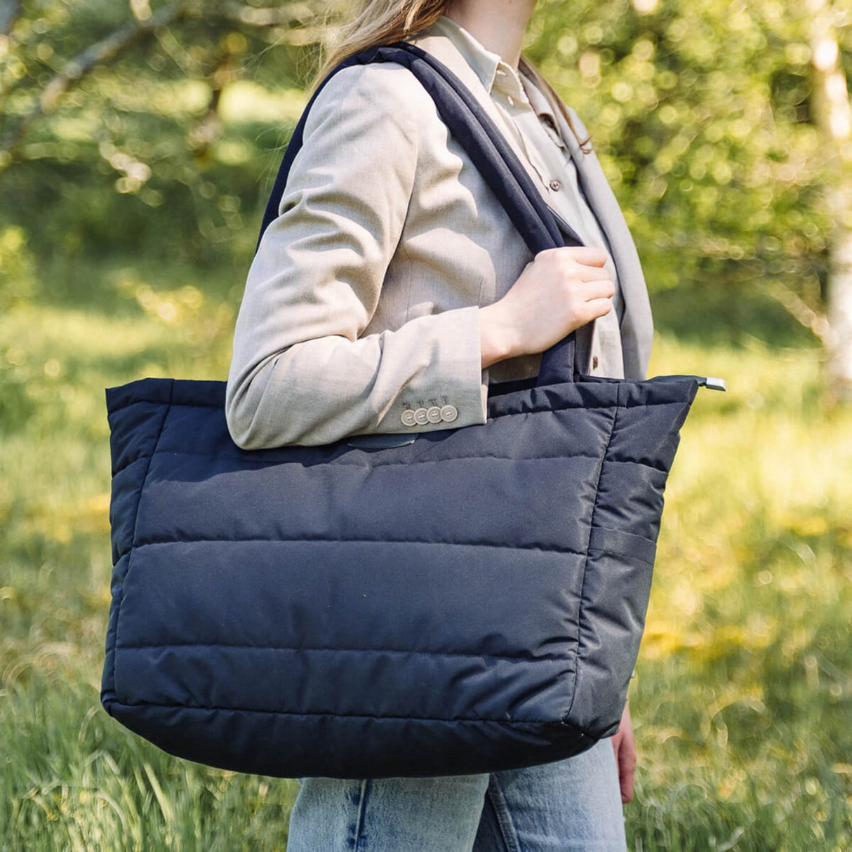 DonebyDeer Black Quilted Puzzle Tote Bag