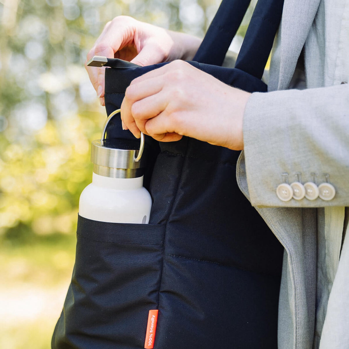 DonebyDeer Black Quilted Puzzle Tote Bag