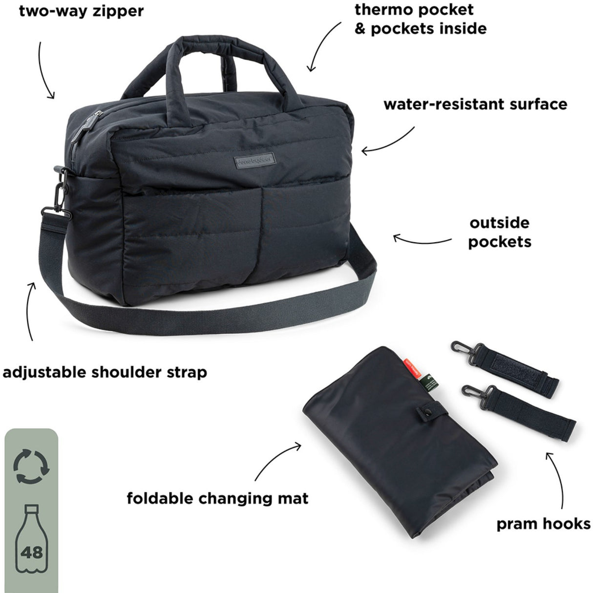 DonebyDeer Black Quilted Diaper Bag