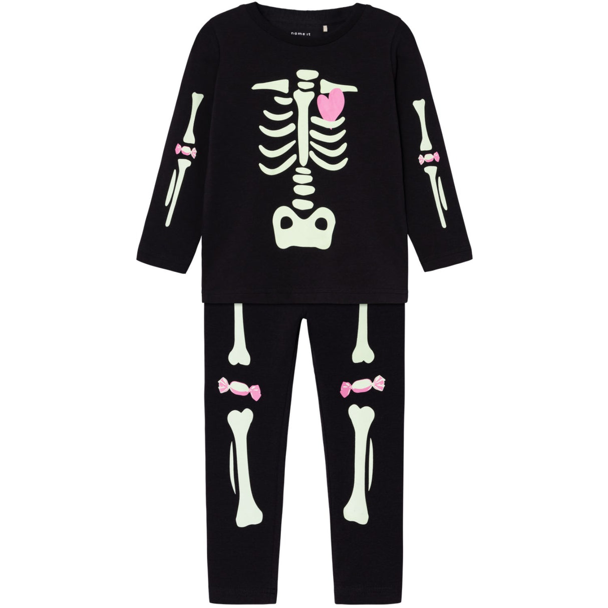 Name It Black Pink Oween Top Set Skeleton