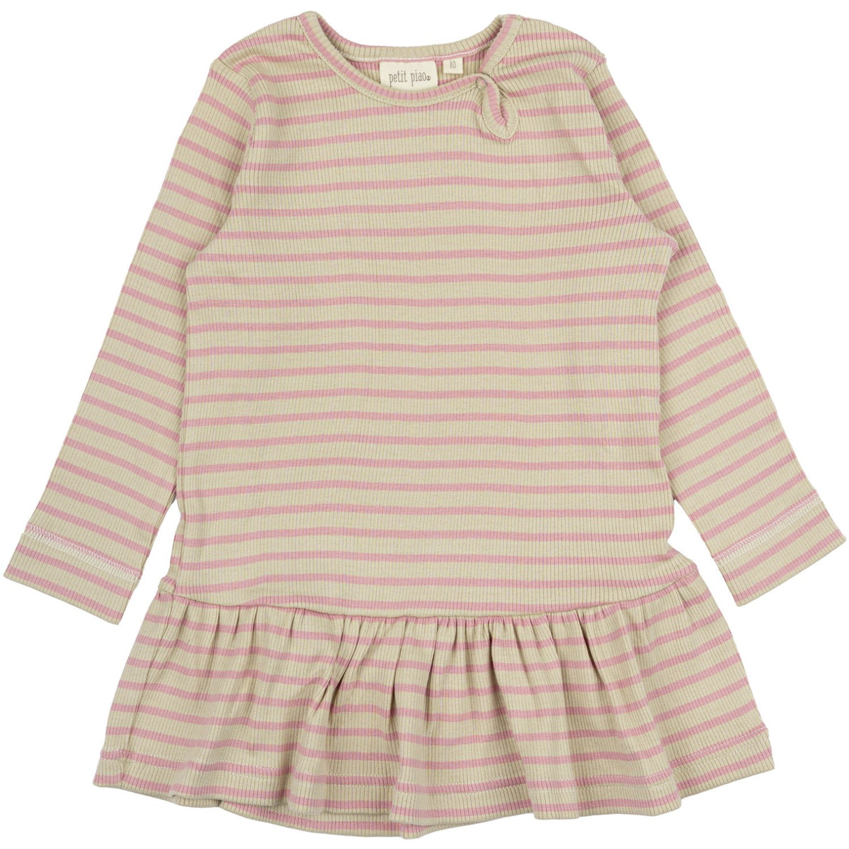 Petit Piao Bright Rose/Dark Off White Dress L/S Modal Striped