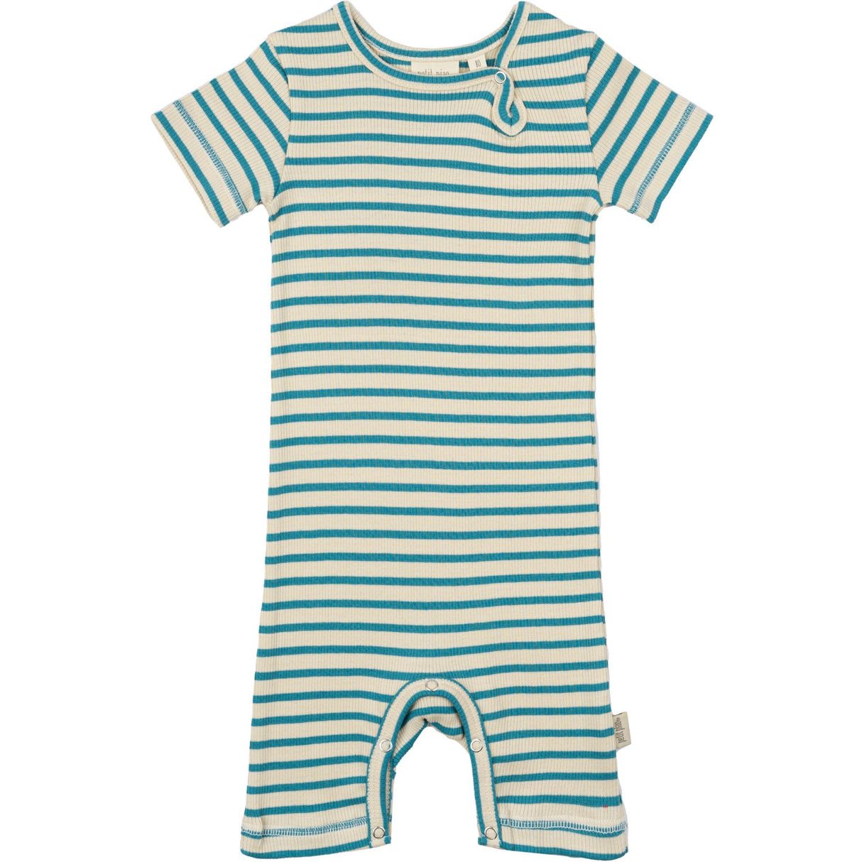 Petit Piao Turquise /Dark Off White Summer Romper S/S Modal Striped
