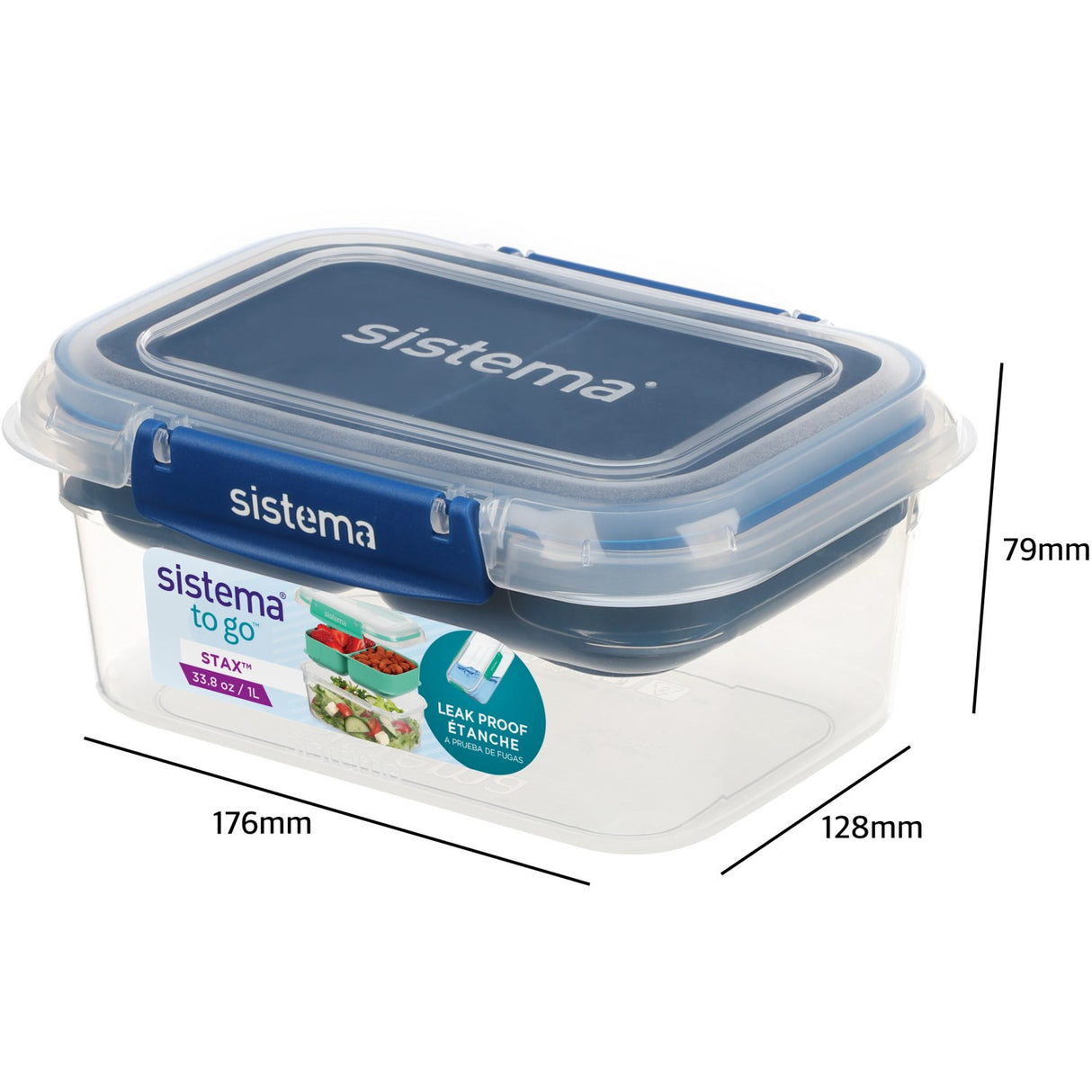 Sistema Ocean Blue Rectangle Stax To Go Lunch Box 1L
