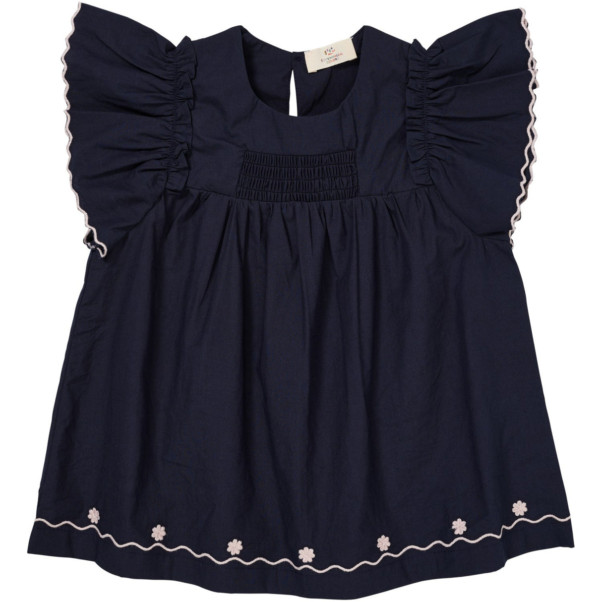 COPENHAGEN COLORS Navy Comb. Poplin Emb. Blouse W. Frill Sleeves