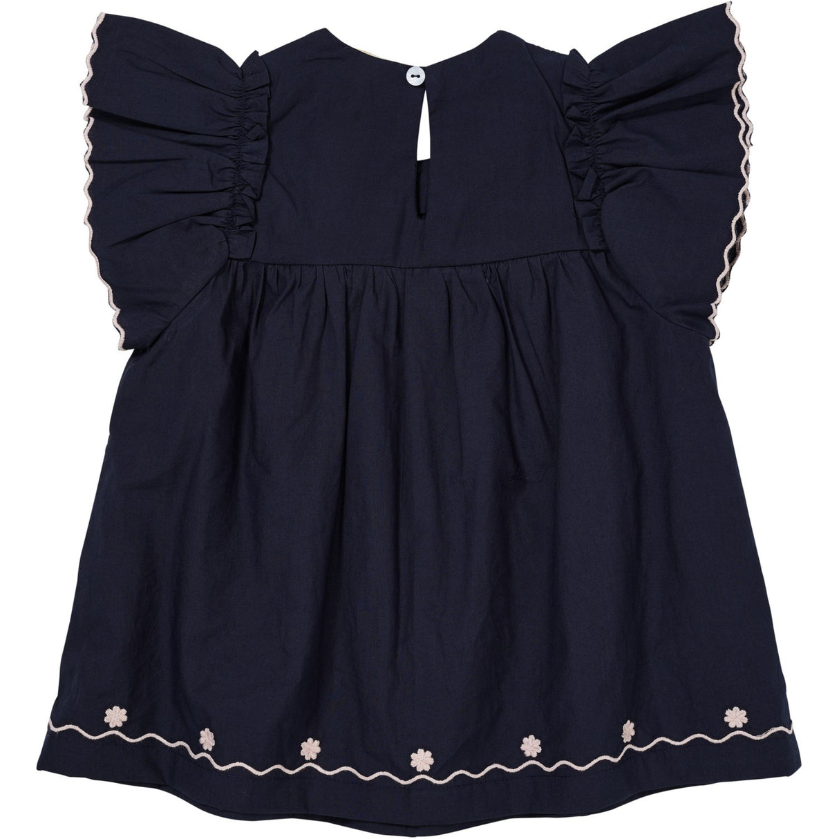 COPENHAGEN COLORS Navy Comb. Poplin Emb. Blouse W. Frill Sleeves