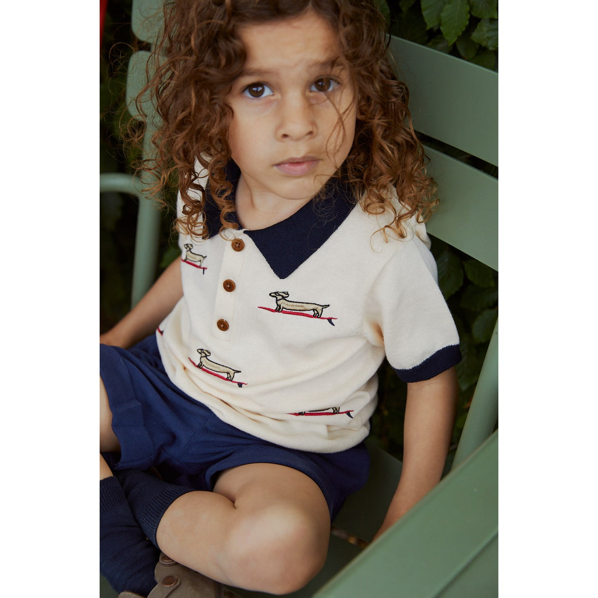 COPENHAGEN COLORS Cream/Navy Comb. Polo W. Embroidery