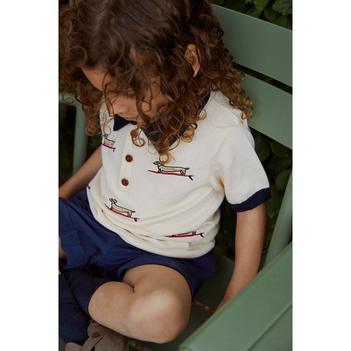 COPENHAGEN COLORS Cream/Navy Comb. Polo W. Embroidery