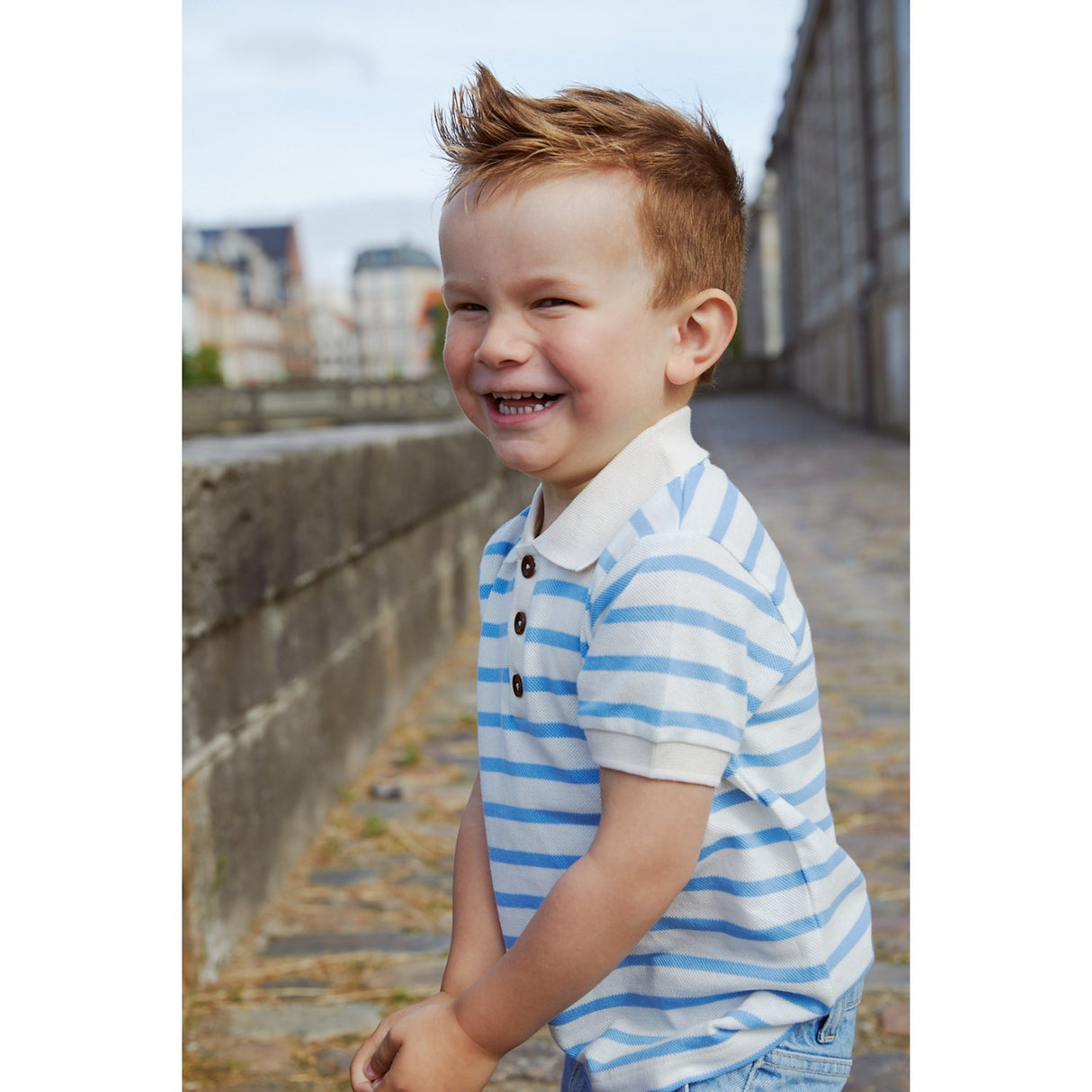 COPENHAGEN COLORS Sky Blue Stripe Pique Stripe Poloshirt