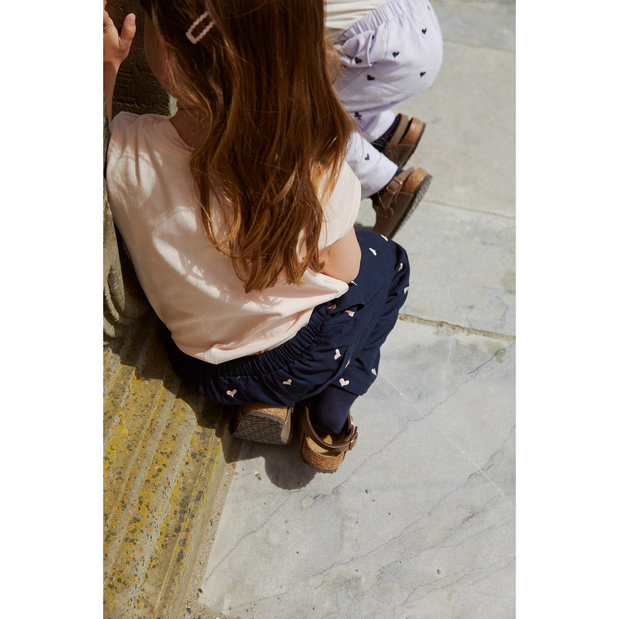 COPENHAGEN COLORS Navy W. Soft Pink Hearts Twill Heart Pants