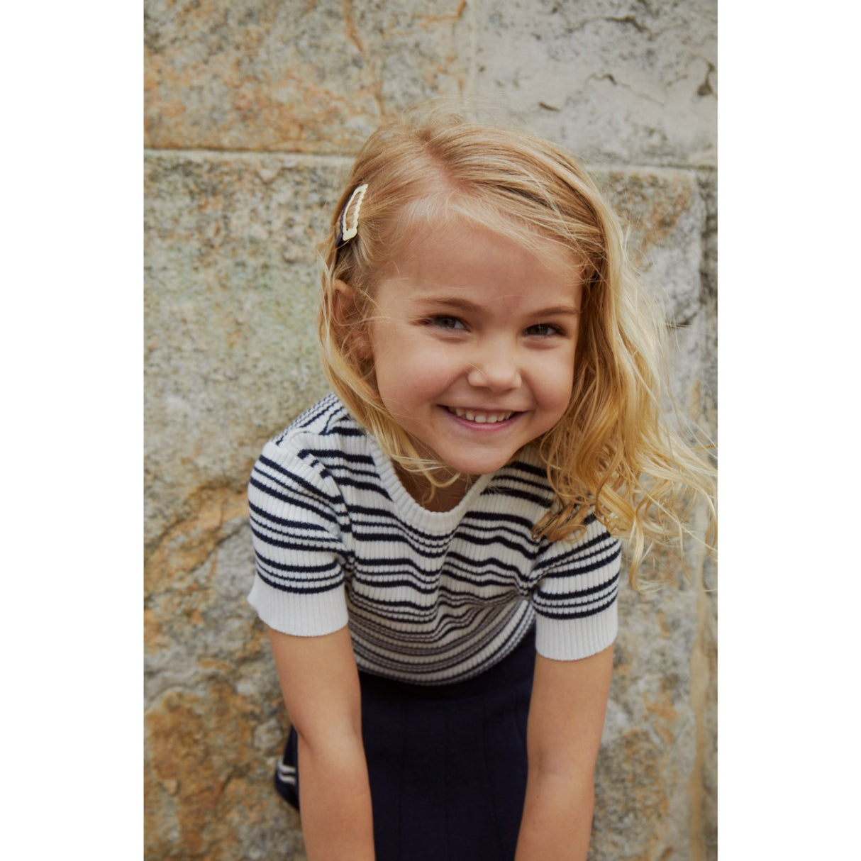 COPENHAGEN COLORS Navy Stripe Knitted Rib T-shirt