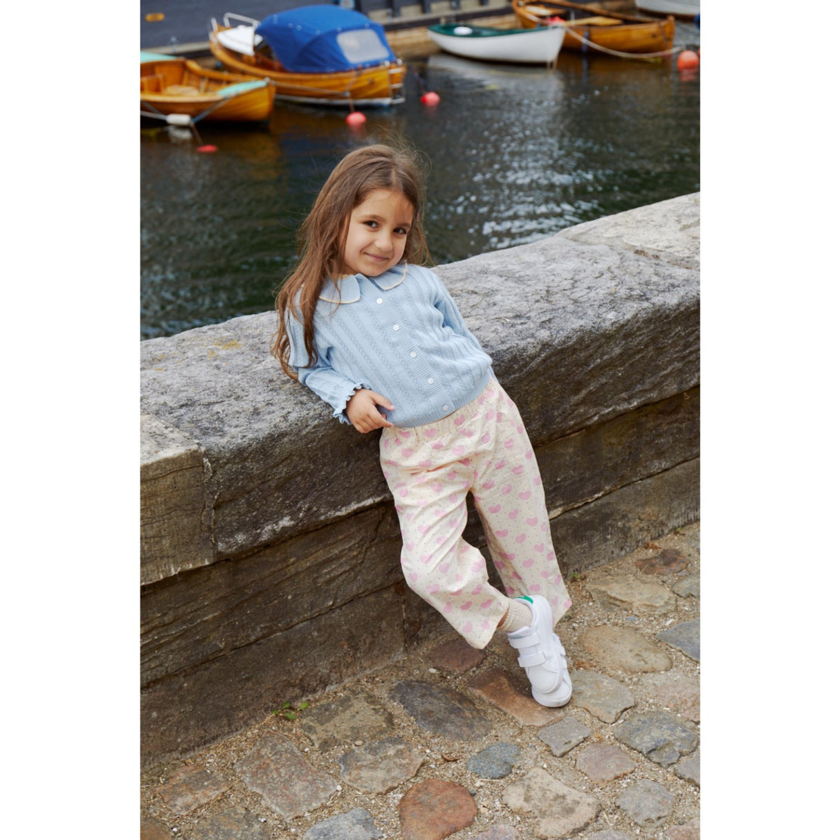 COPENHAGEN COLORS Dusty Blue Knitted Pointelle Cardigan