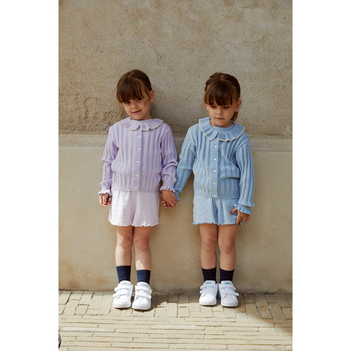 COPENHAGEN COLORS Dusty Blue Knitted Pointelle Cardigan