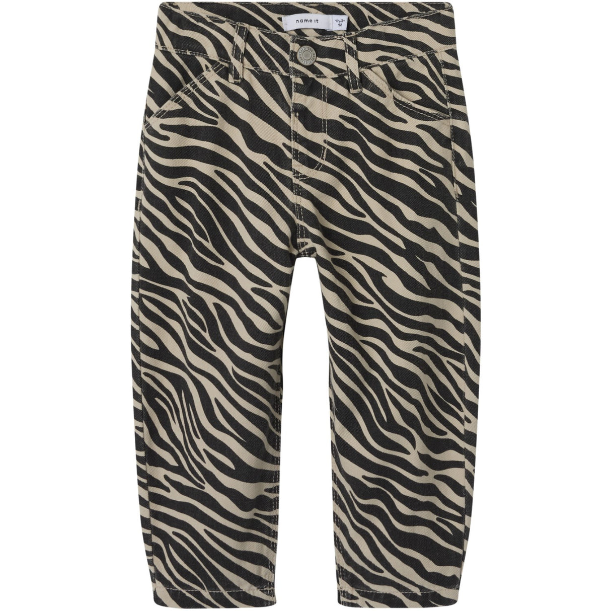 Name It Cement Black Zebra Bella Twill Mom Pants