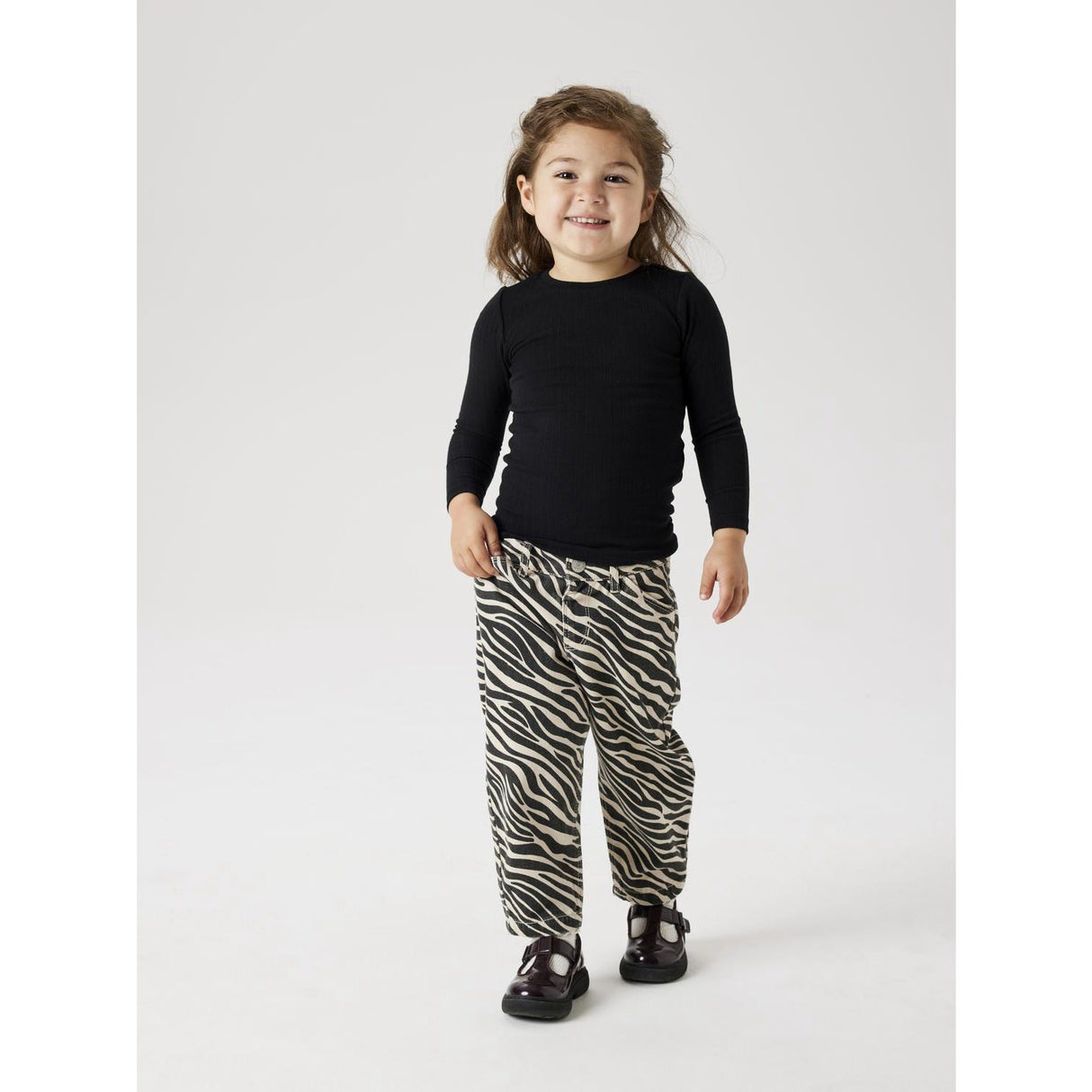 Name It Cement Black Zebra Bella Twill Mom Pants