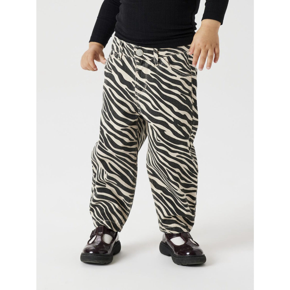 Name It Cement Black Zebra Bella Twill Mom Pants