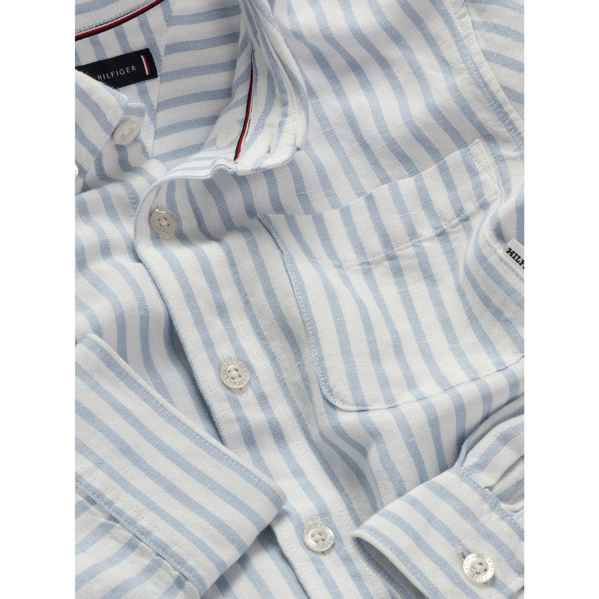 Tommy Hilfiger Breezy Blue Stripe Linen Blend Striped Shirt LS