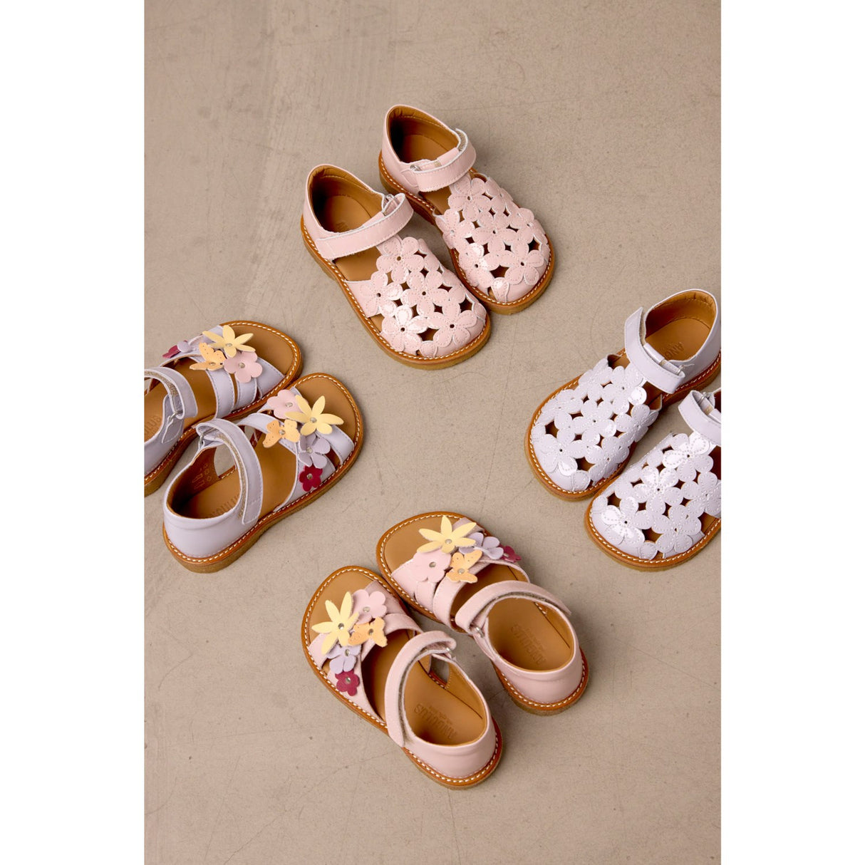 Angulus Rosebud Sandal with Multicolored Floral Appliques