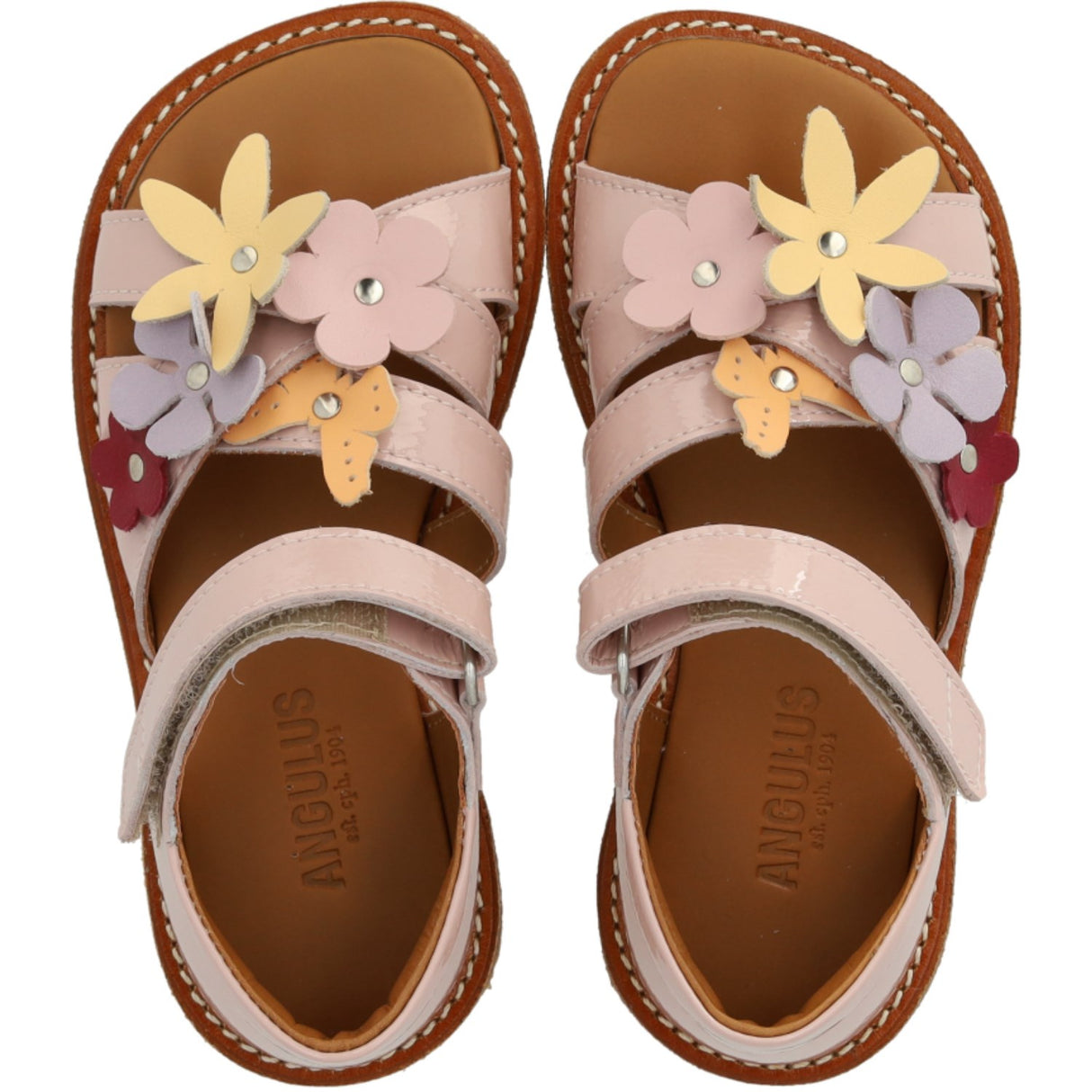 Angulus Rosebud Sandal with Multicolored Floral Appliques