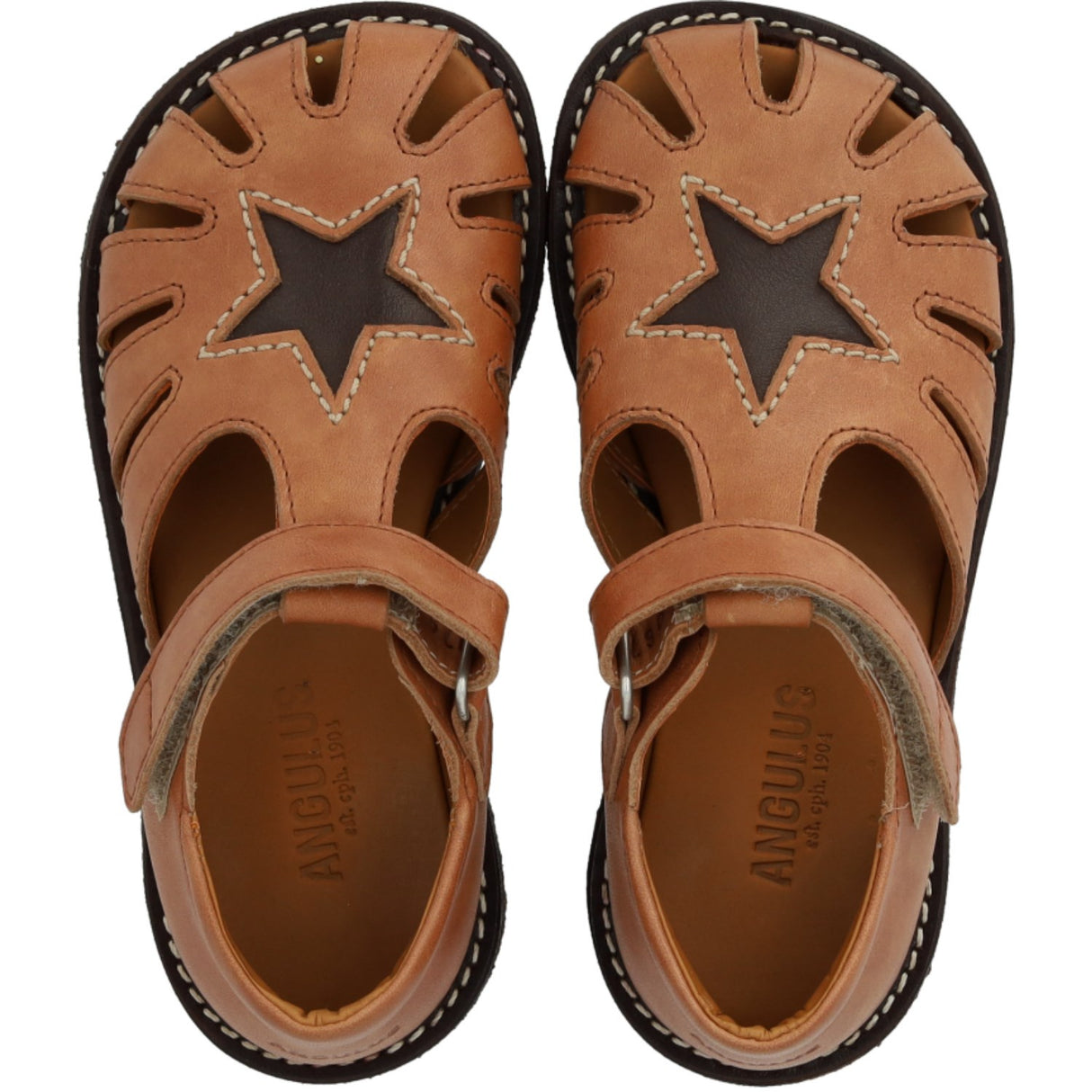 Angulus Tan/Dark Brown Leather Sandal with Star Detail