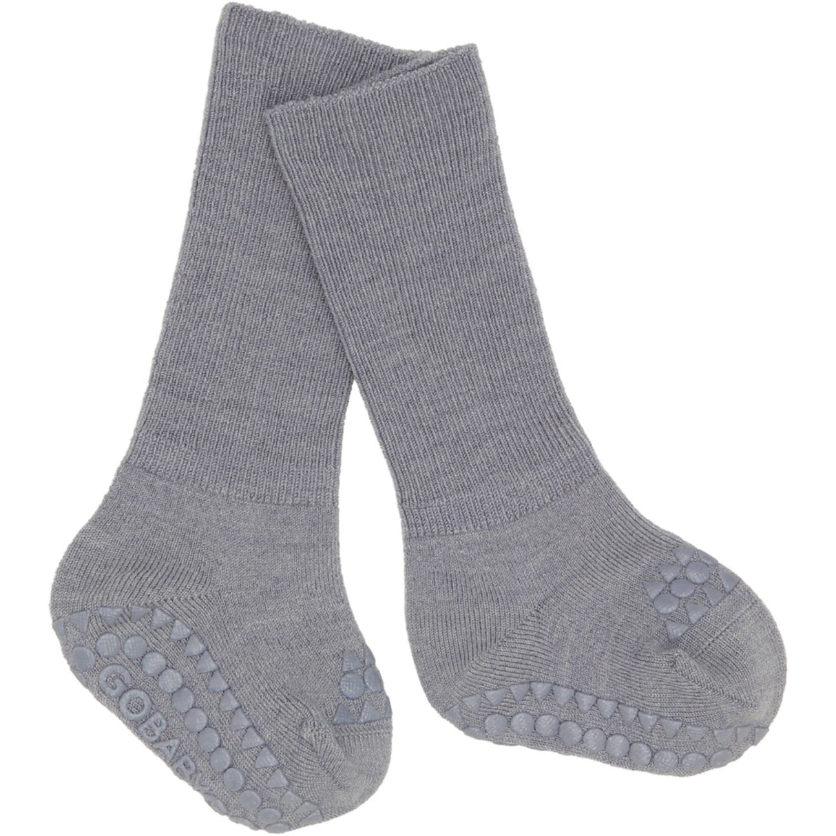 Gobabygo Grey Melange Non-Slip Socks In Merino Wool