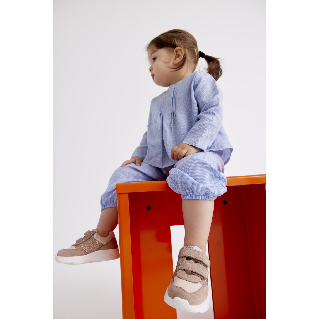 Bisgaard Taupe Glitter Yuki Glitter Velcro Shoe