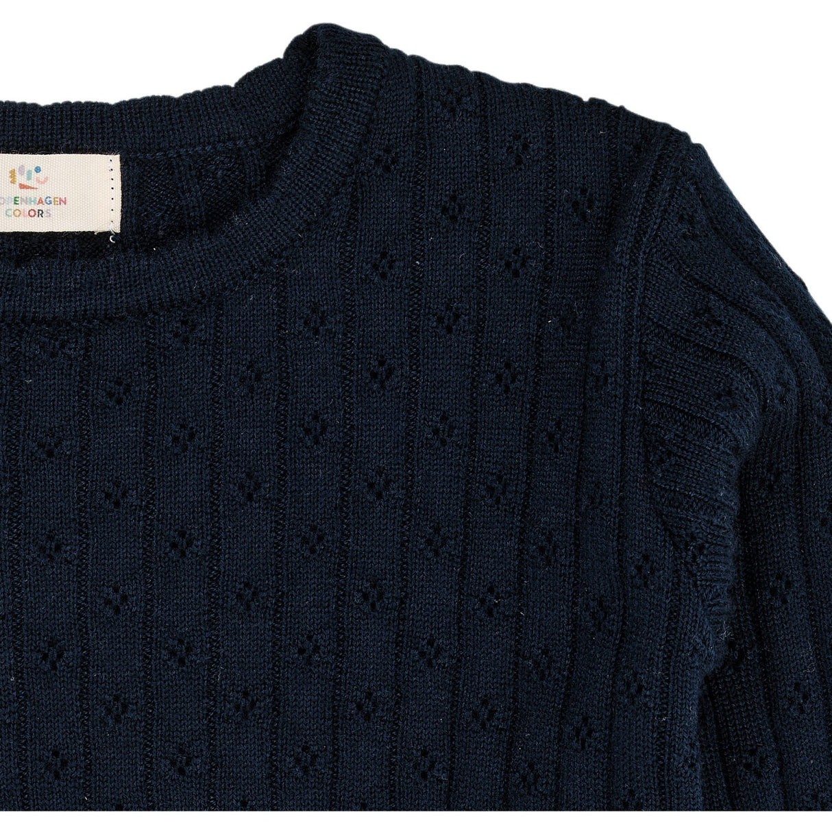 COPENHAGEN COLORS Navy Merino Classic Pointelle Blouse